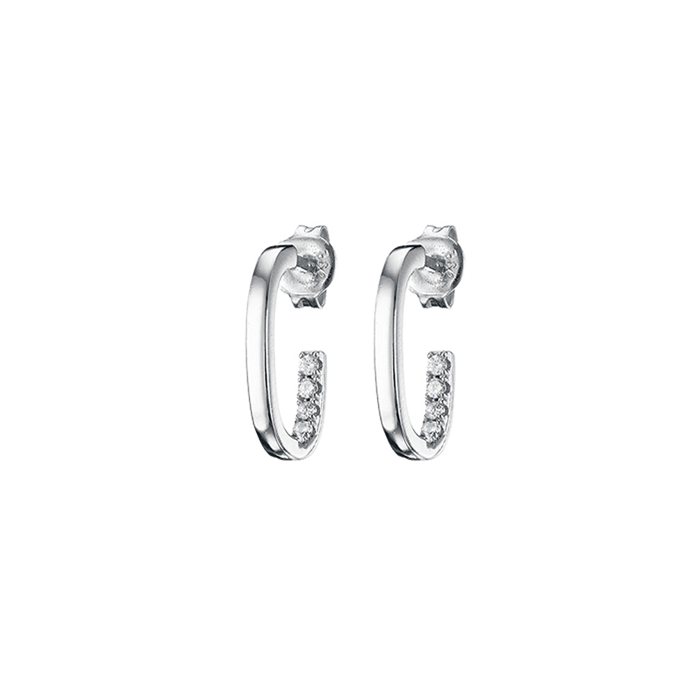 MK - Silver Small Rectangle Hoop Earrings + Zircon