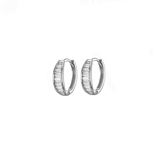 MK - Silver - Baguette Huggies Earrings