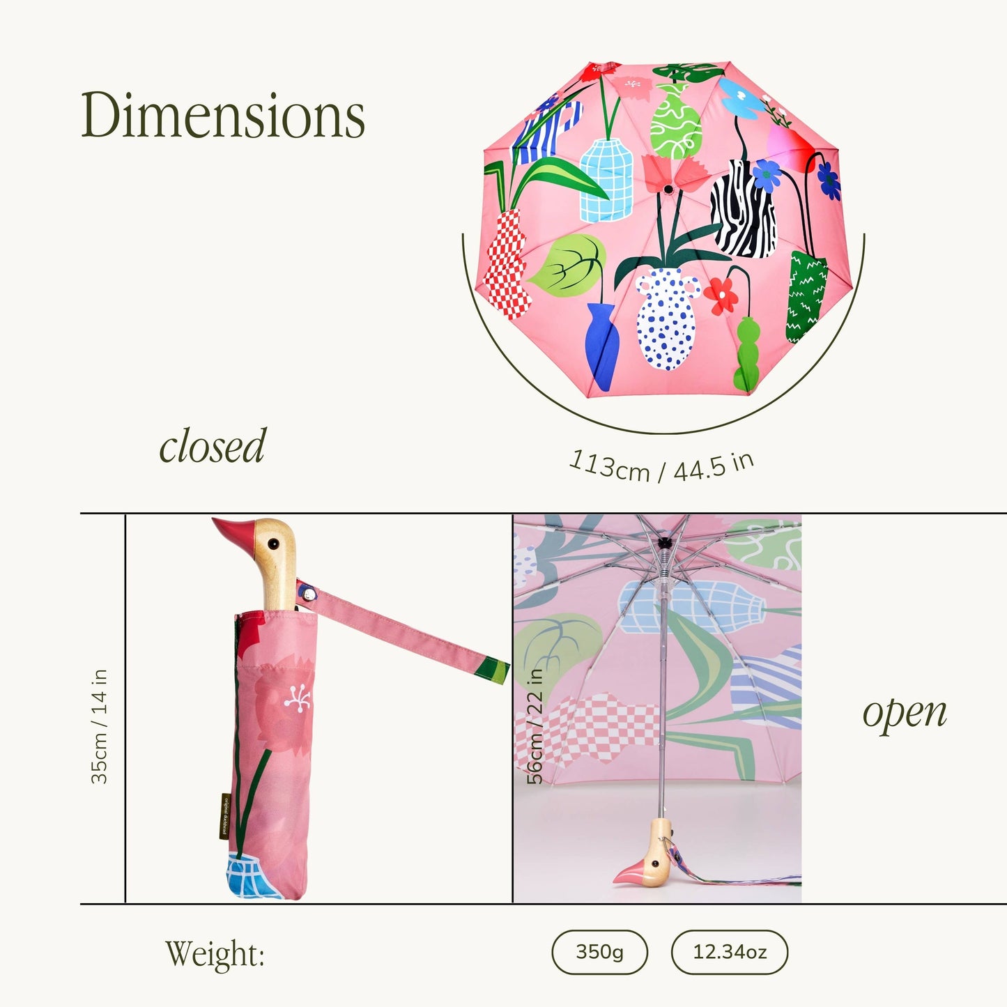 Back! Vases Print Compact Eco-Friendly Duckhead Umbrella