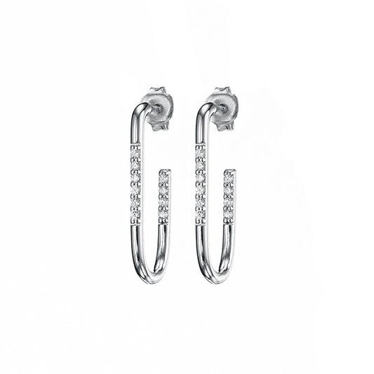 MK. - Silver Rectangle Pave Hoops