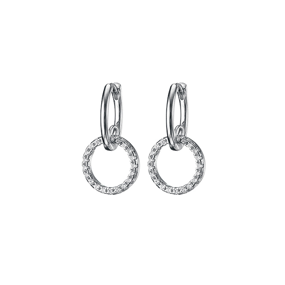 MK - Silver Double Circle Huggies + Zircon