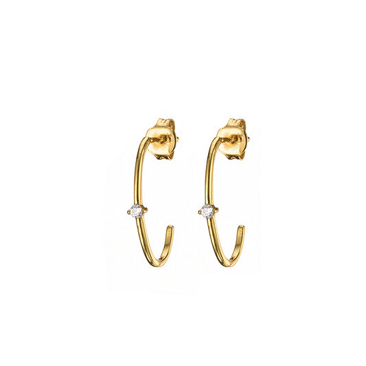MK - Gold Oval Bar + Zircon Stone Earrings