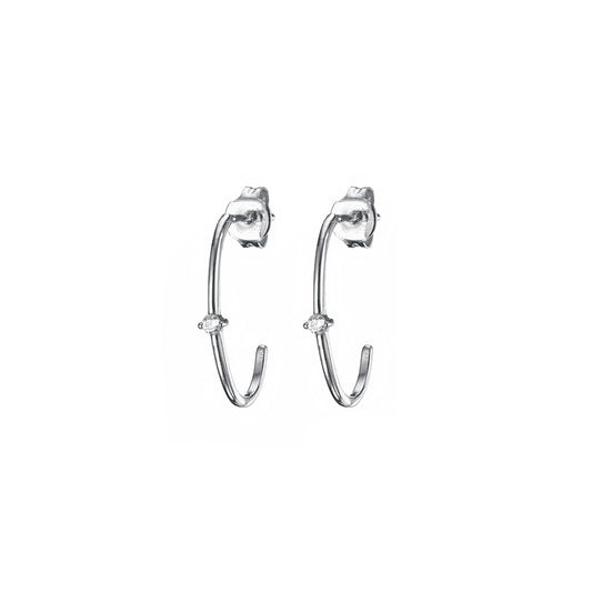 MK - Silver Oval Bar + Zircon Stone Earrings