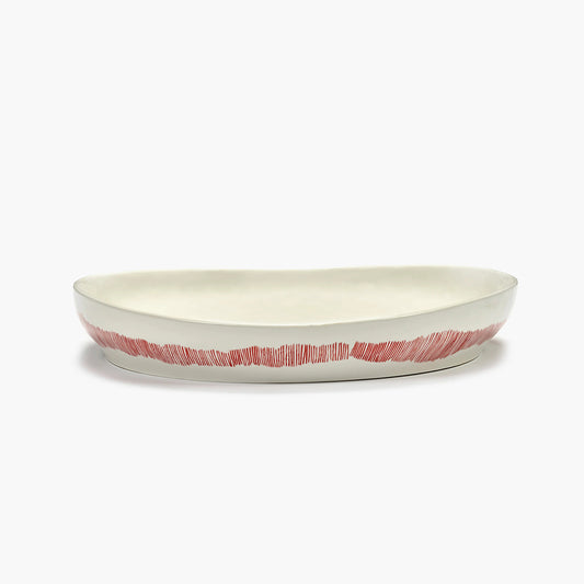 Serving Plate M White - Red Stripes Feast