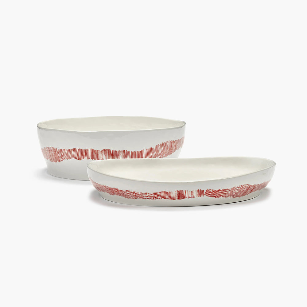Serving Plate M White - Red Stripes Feast