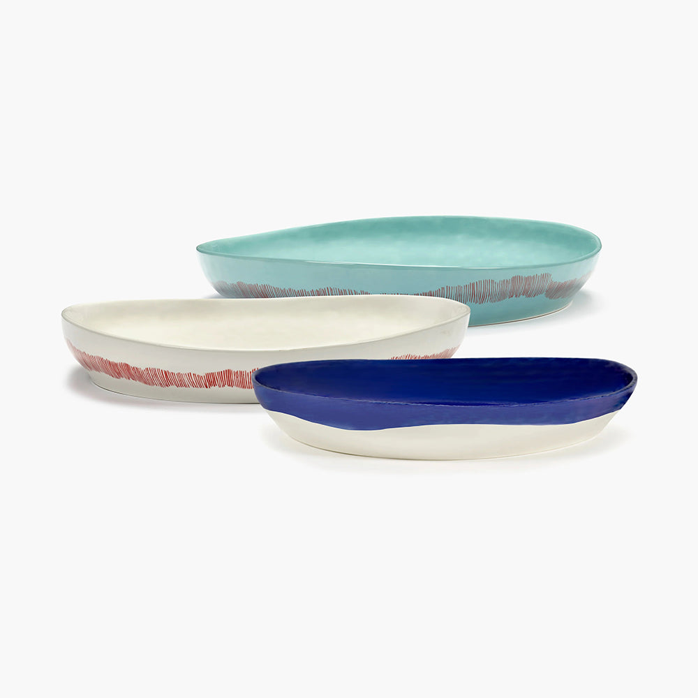 Serving Plate M White - Red Stripes Feast