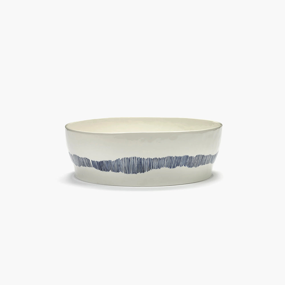 Salad Bowl White - Blue Stripes Feast