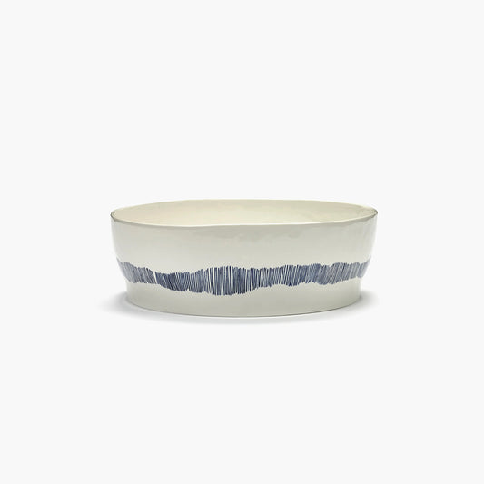 Salad Bowl White - Blue Stripes Feast