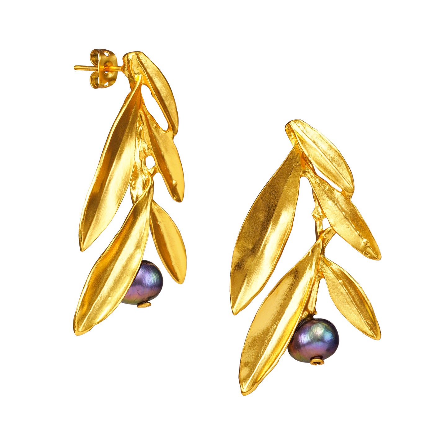The Drapery Haus - Jewellery - Fashionable earring, brass goldplated, black pearl
