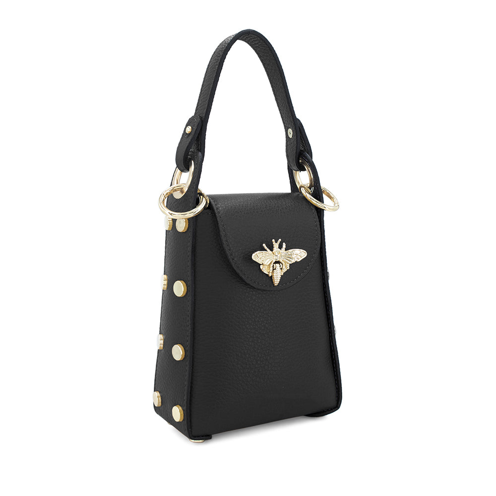 Leather Bee Bag with Studs - Black