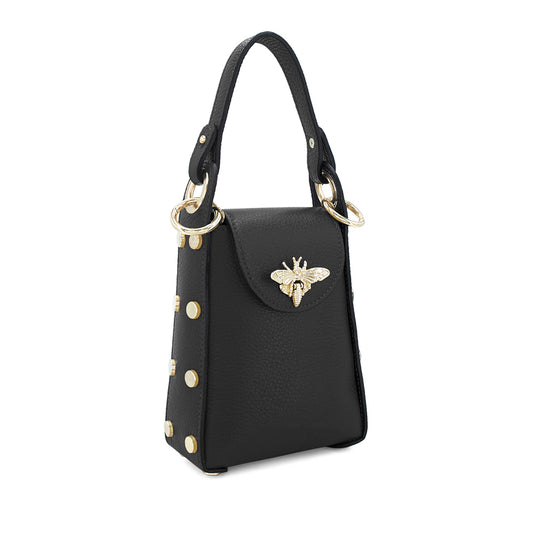 Leather Bee Bag with Studs - Black