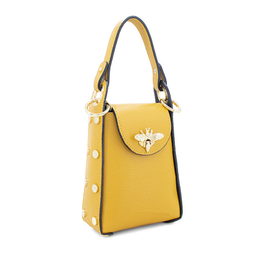 Leather Bee Bag with Studs - Mustard