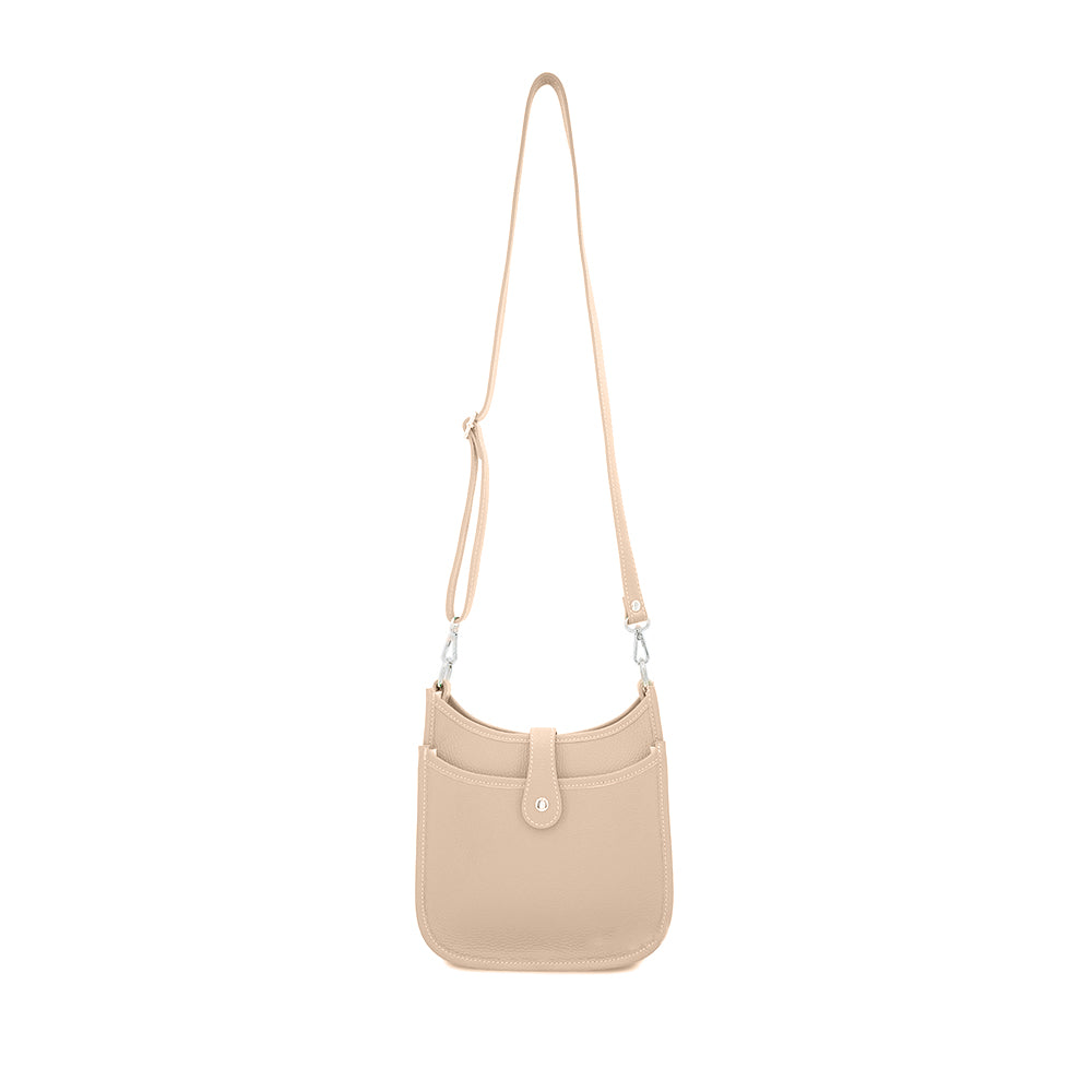 Leather Saddle Crossbody Bag - Nude
