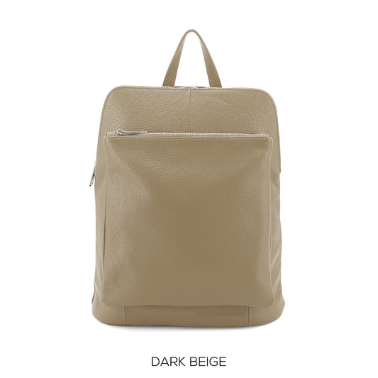 Leather Square Pocket Convertible Large Backpack - Dark Beige
