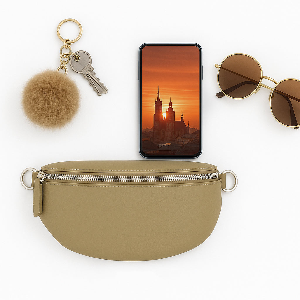 Leather Medium Bum Bag - Dark Beige