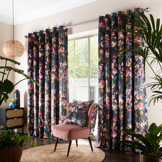 Meadow Noir - Ready-made Eyelet Curtains