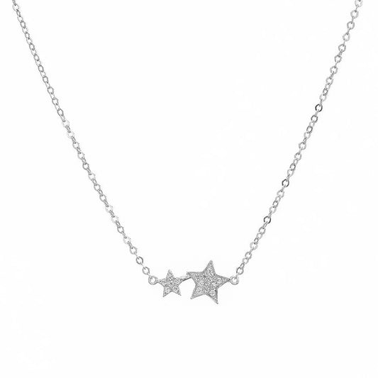 MK - Silver Pavé 2 Star Necklace