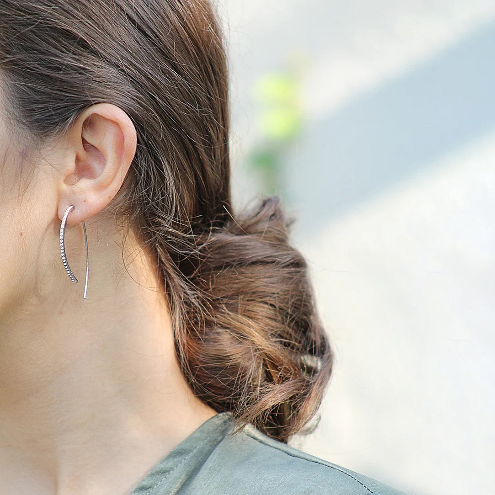 MK - Silver Pavé Curve Earrings