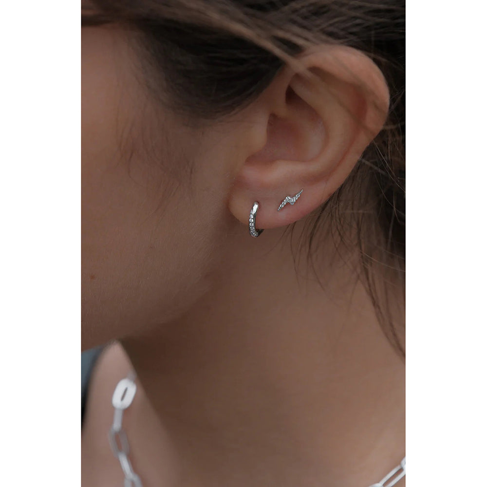 MK - Silver Scattered Pavé Huggies
