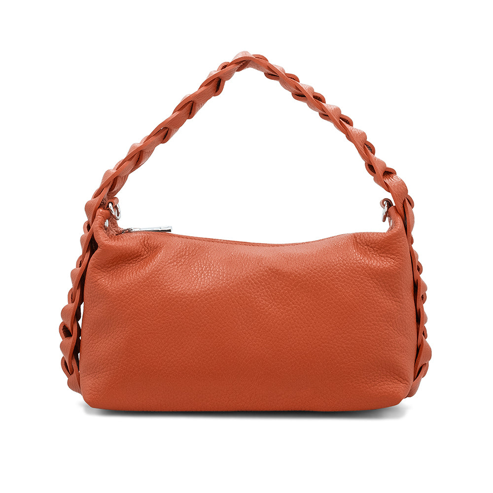 Grab Leather Plaited Bag - Orange