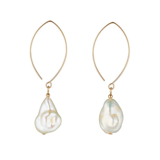 Gold Filled Baroque Pearl Oval Open Earrings by MoMuse