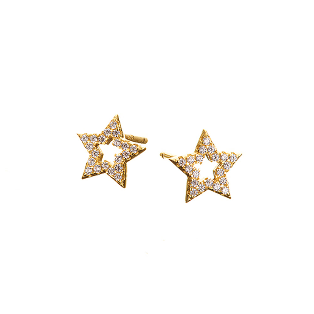 MK - Gold Pave Open Star Stud Earrings