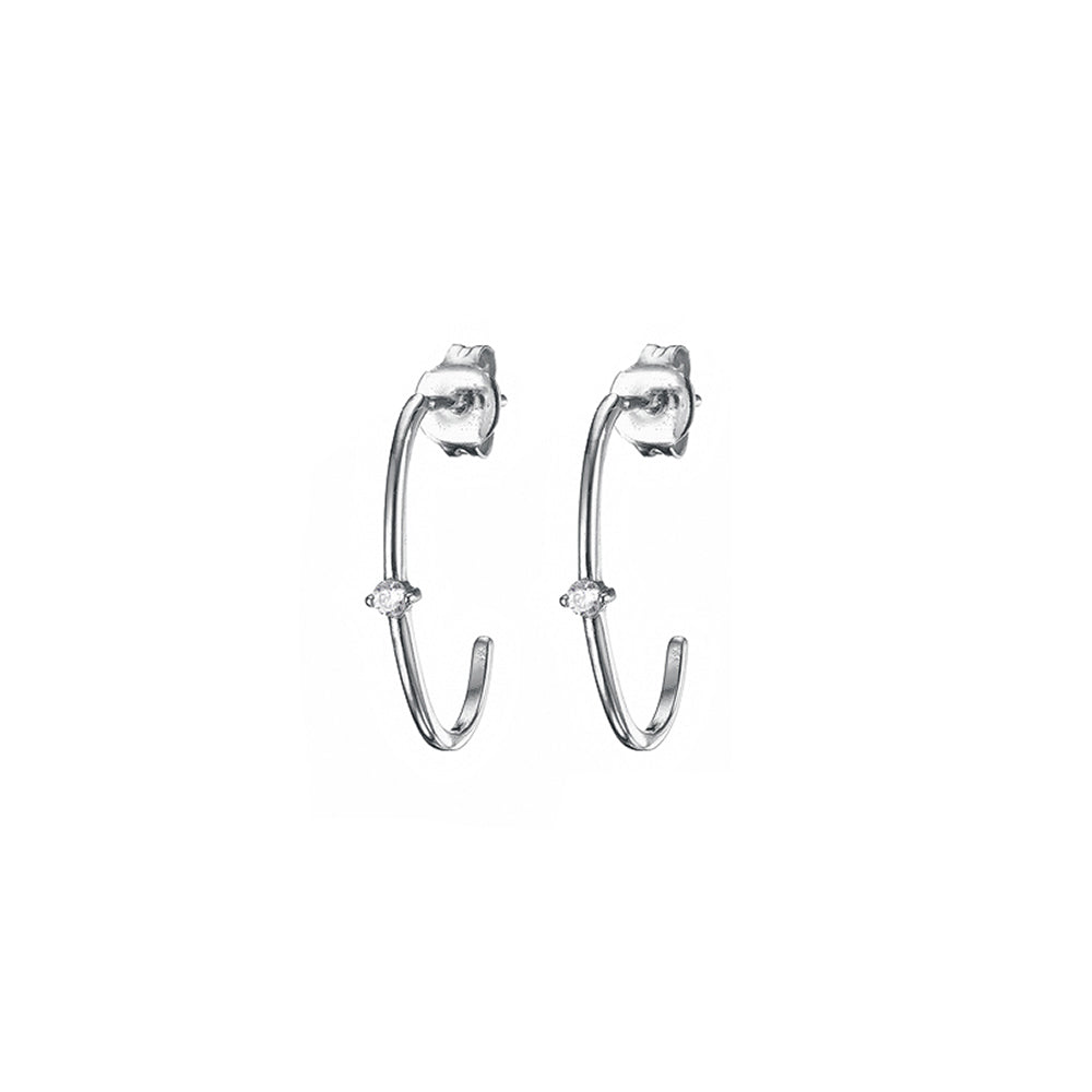 MK - Silver Oval Bar + Zircon Stone Earrings