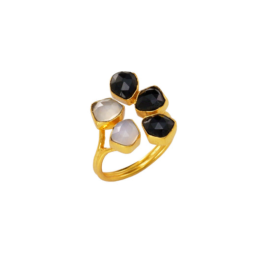 Ring made from brass, goldplated, white/black onyx