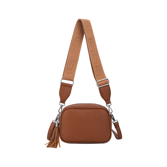 Camera Tassel Crossbody Bag with 2 straps - Brown