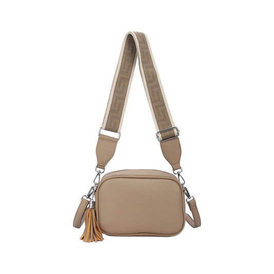 Camera Tassel Crossbody Bag with 2 straps - Taupe