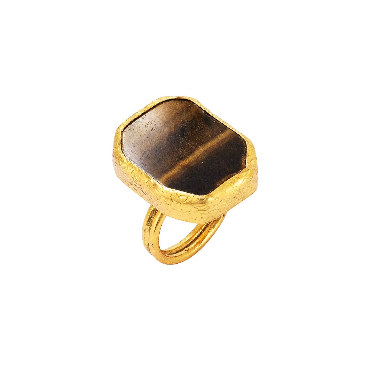 The Drapery Haus - Jewellery - Ring made from brass, goldplated, Tiger Eye