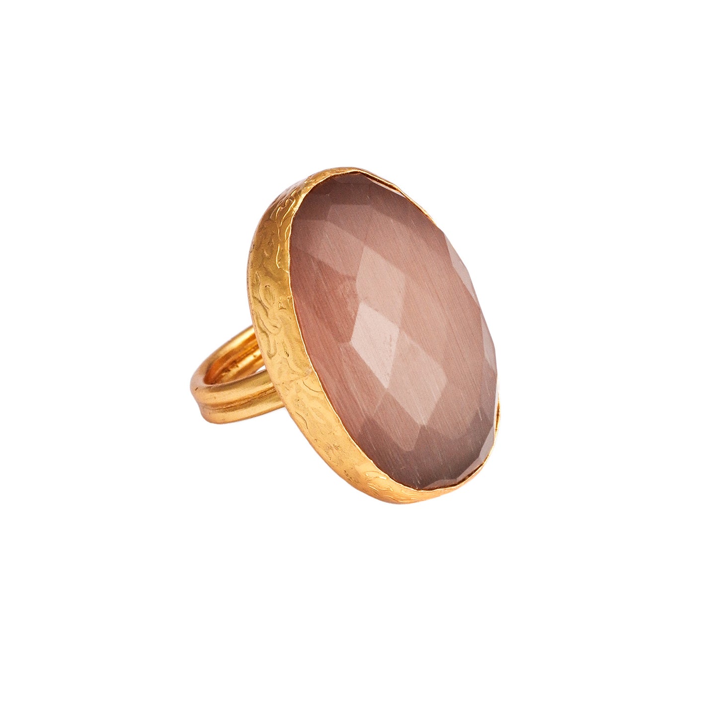 The Drapery Haus - Jewellery - Ring made from brass, goldplated, with large dusty pink Cateye