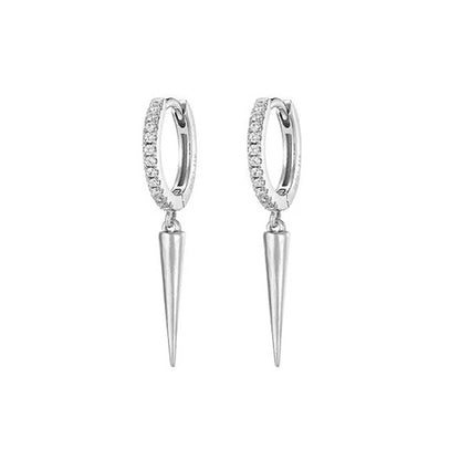 MK - Silver Pavé Huggie Earrings with Slim Spike