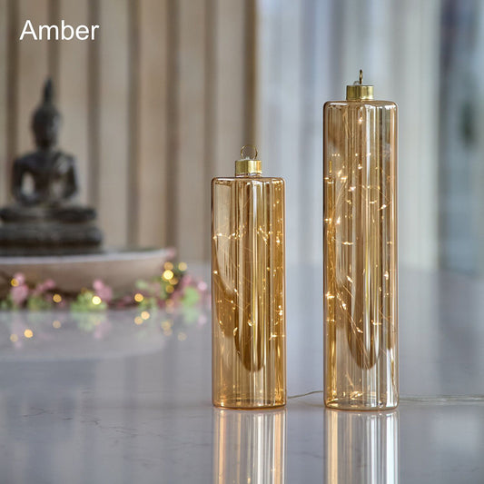 Glass Cylinder LED Lights – set of 2 – Amber