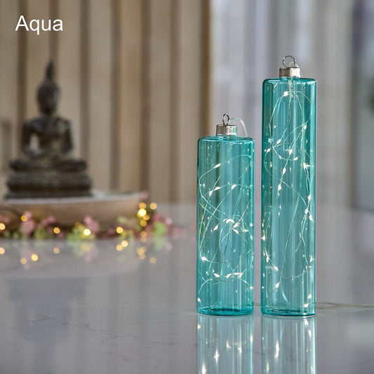 Glass Cylinder LED Lights – set of 2 – Aqua