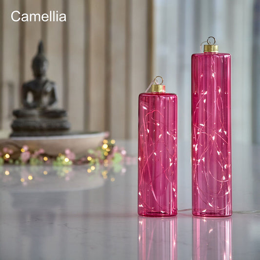 Glass Cylinder LED Lights – set of 2 – Camellia
