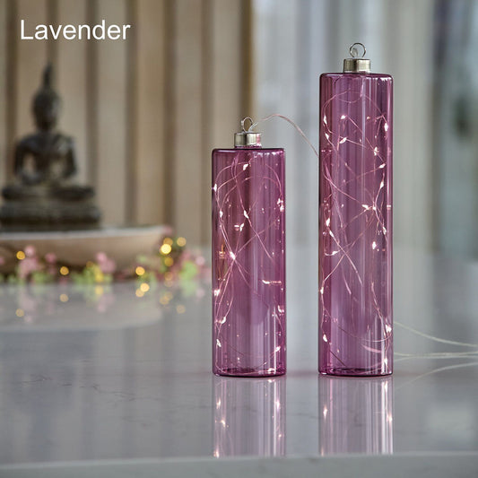 Glass Cylinder LED Lights – set of 2 – Lavender
