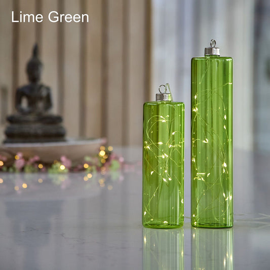 Glass Cylinder LED Lights – set of 2 – Lime Green