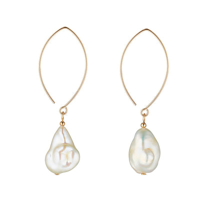 Gold Filled Baroque Pearl Oval Open Earrings by MoMuse